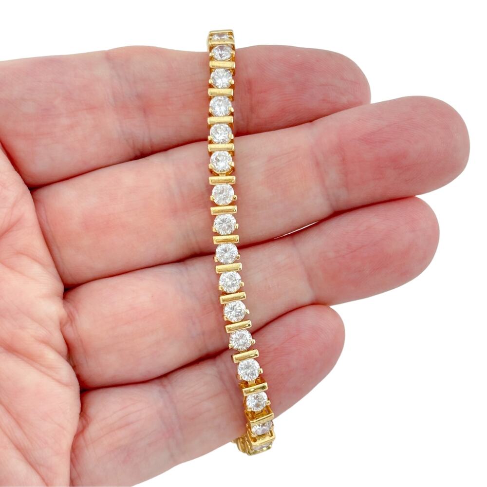 Vintage Sterling Silver 925 Gold Tone CZ Tennis Bracelet 7.25 inch